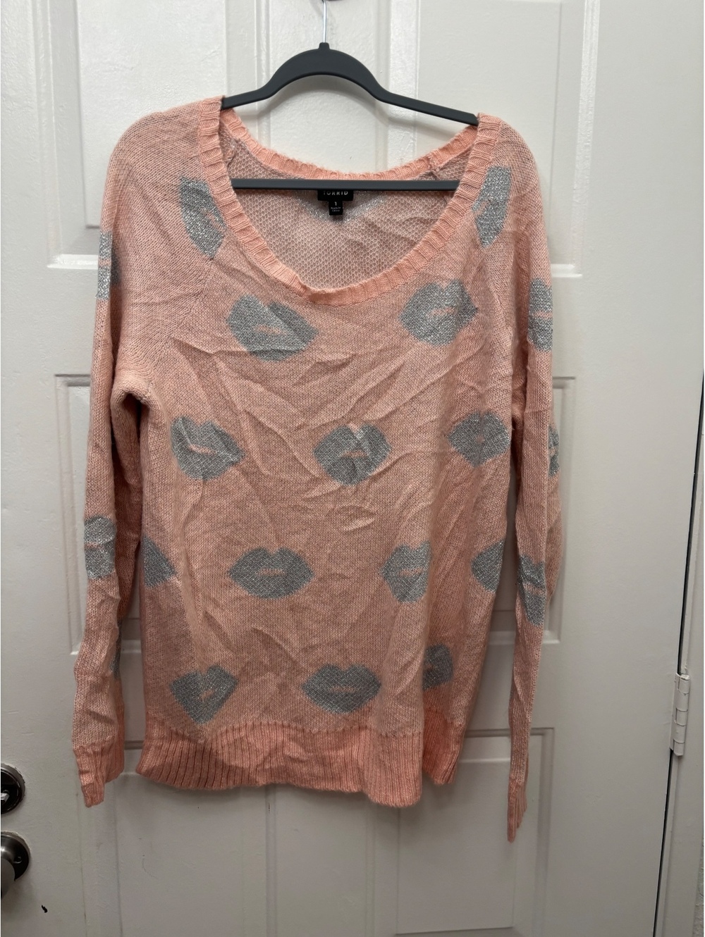 Torrid Pink Lip Print Knit Sweater